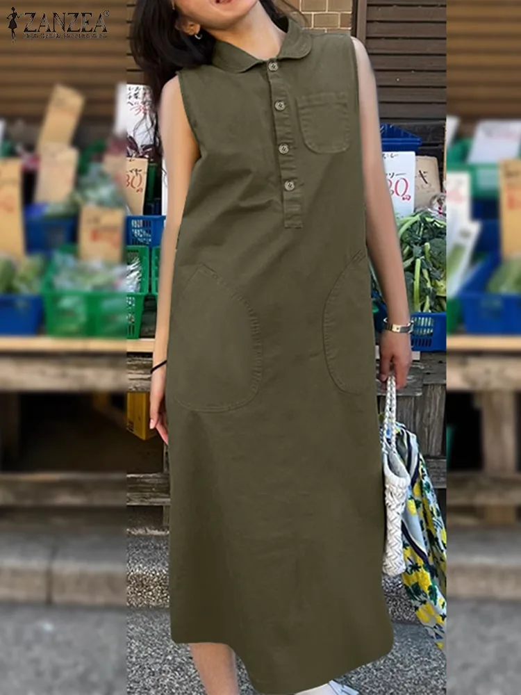 ZANZEA 2024 Summer Cargo Loose Straight Robe Women Sleeveless Dress Korean Doll Collar Tank Sundress Fashion Big Pocket Vestidos
ZANZEA 2024 Summer Cargo Loose Straight Robe Women Sleeveless Dress Korean Doll Collar Tank Sundress Fashion Big Pocket Vestidos