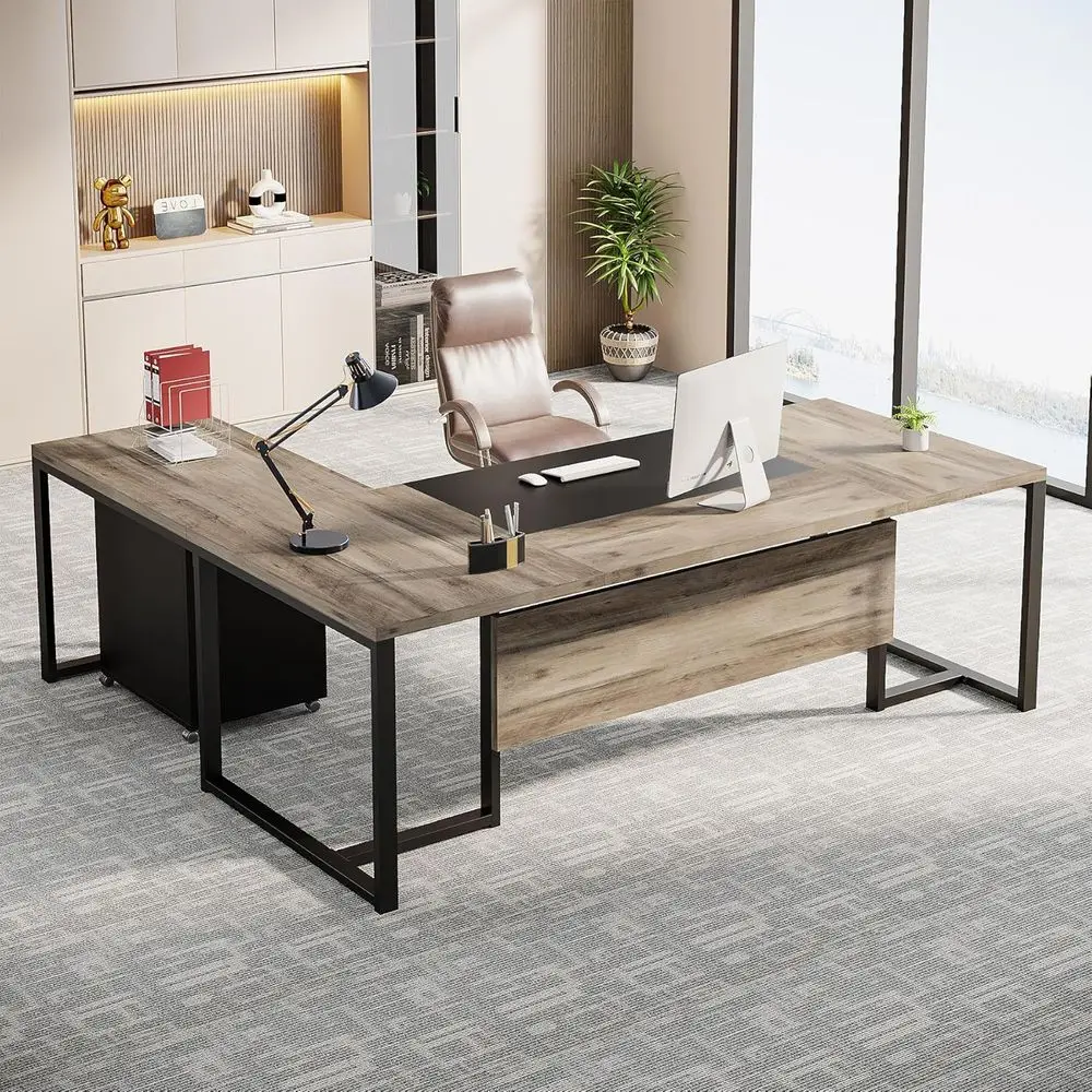 Большой L-образный стол с тумбой для хранения, представительский стол 70.8, серо-черный в ретро-стиле
Большой L-образный стол с тумбой для хранения, представительский стол 70.8, серо-черный в ретро-стиле