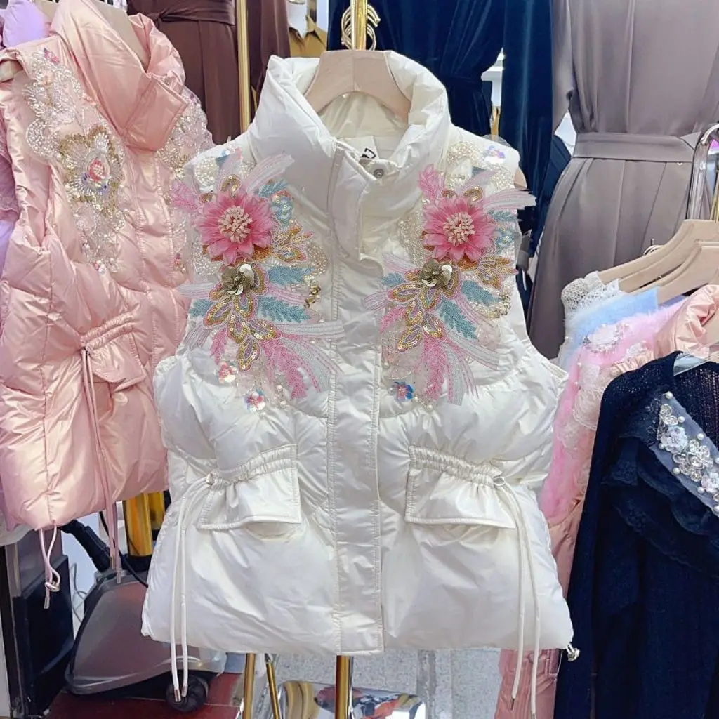 Autumn Winter Waistcoat Beaded Flowers Cotton Vest Warm Quilted Sleeveless Down Jacket Sequin Tank Cardigan
Autumn Winter Waistcoat Beaded Flowers Cotton Vest Warm Quilted Sleeveless Down Jacket Sequin Tank Cardigan