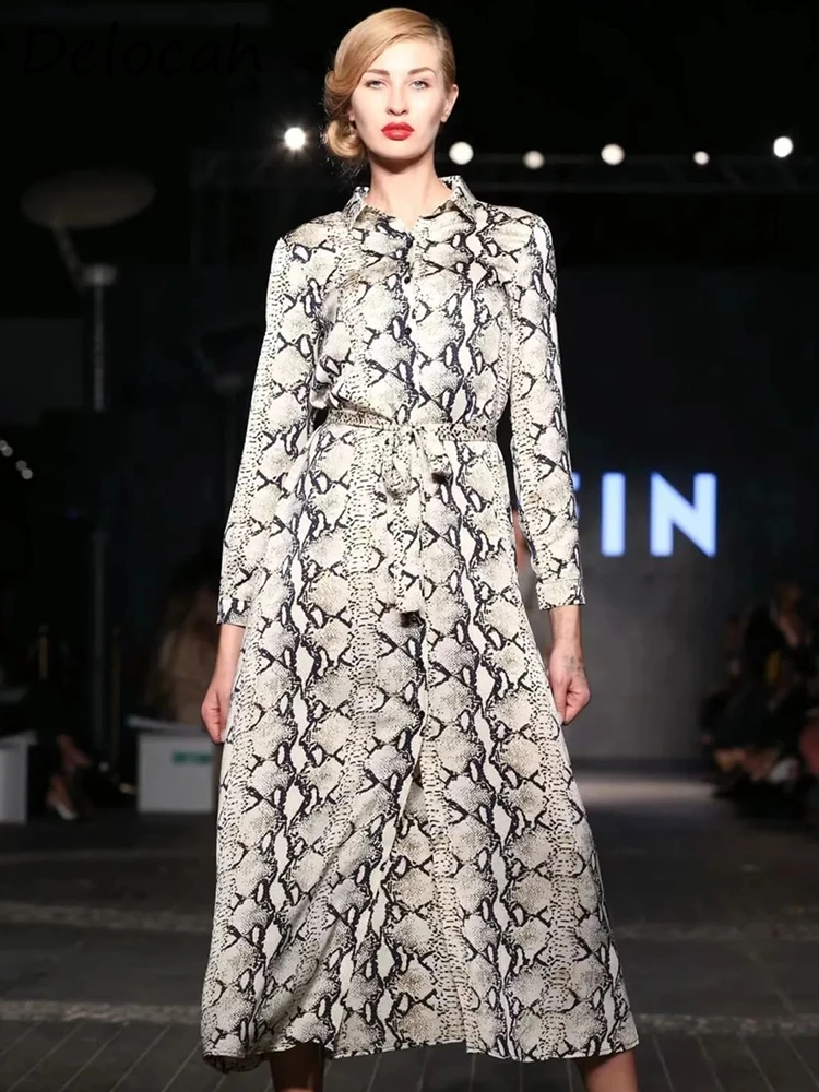 Delocah High Quality Autumn Women Fashion Runway Midi Dress Lantern Long Sleeve With Belt Serpentine Print Shirts Style Dresses
Delocah High Quality Autumn Women Fashion Runway Midi Dress Lantern Long Sleeve With Belt Serpentine Print Shirts Style Dresses