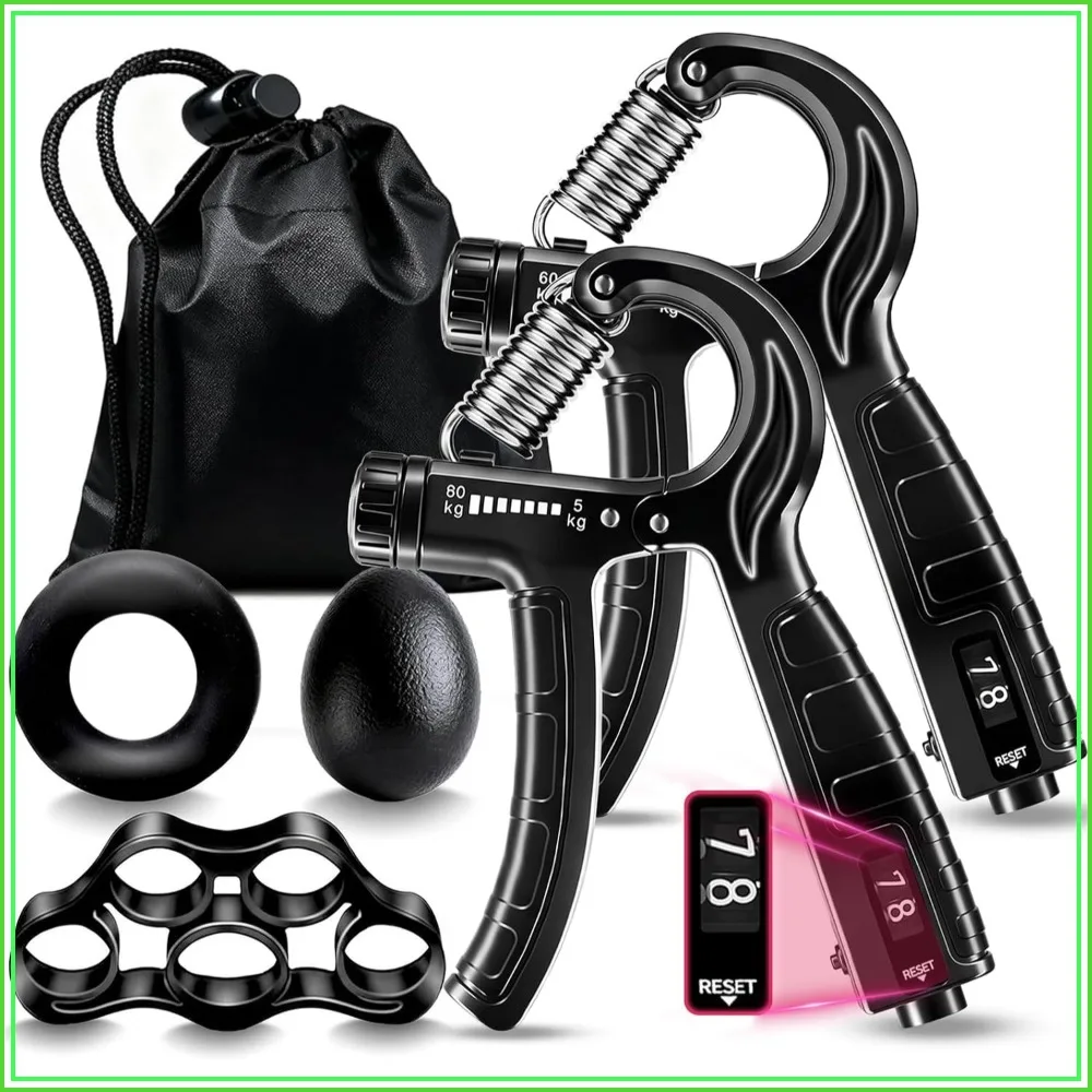 5-in-1 Grip Strength Trainer Kit with Counter, Adjustable Hand Grip (11-132 lbs), Finger Stretcher, Grip Ring & Stress Ball for Home Gym & Arm Workout
5-in-1 Grip Strength Trainer Kit with Counter, Adjustable Hand Grip (11-132 lbs), Finger Stretcher, Grip Ring & Stress Ball for Home Gym & Arm Workout