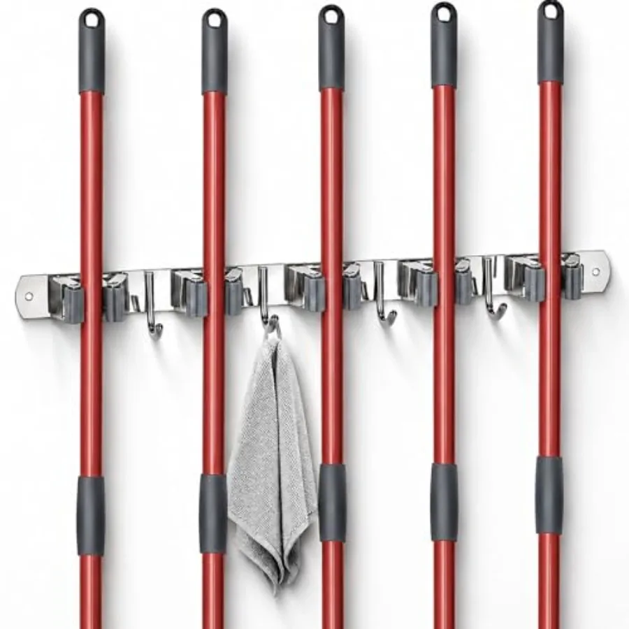 Self-adhesive wall-mounted mop and broom holder, heavy-duty & space-saving organizer
Self-adhesive wall-mounted mop and broom holder, heavy-duty & space-saving organizer