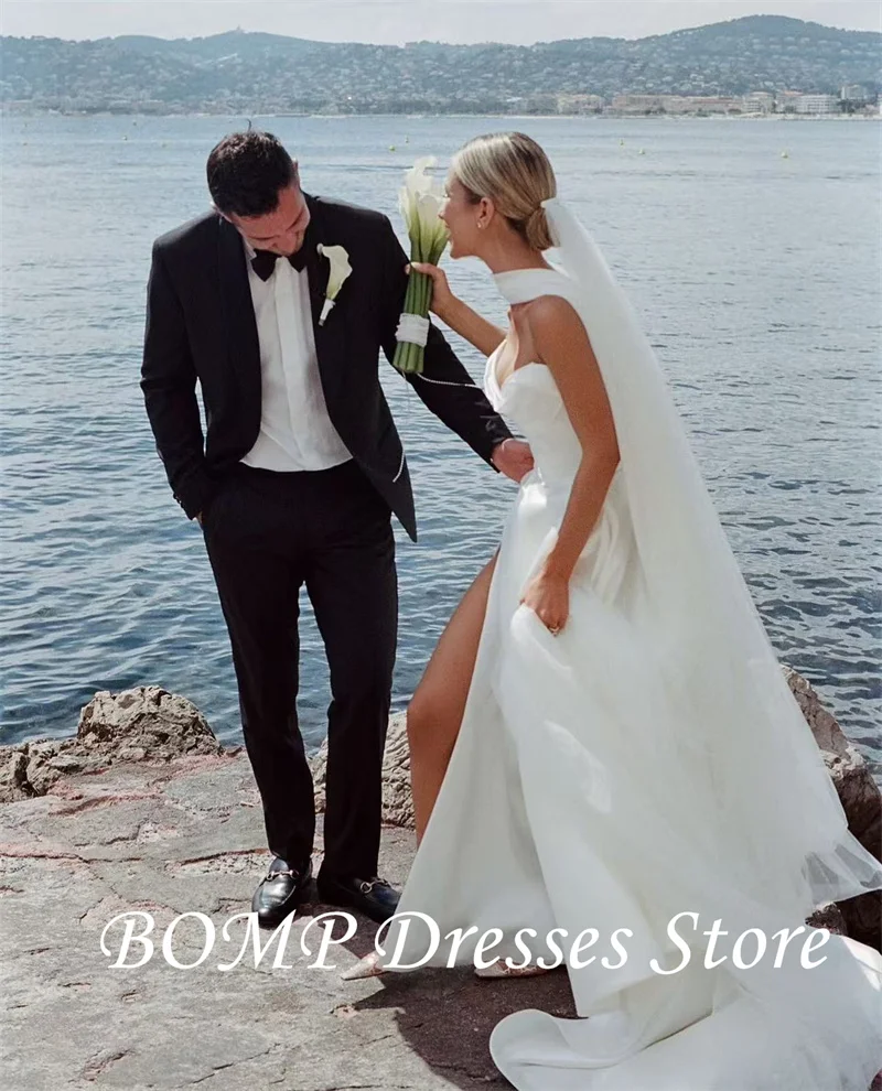 BOMP Sexy Sweetheart Split Beach Wedding Dresses With Scalf Soft Satin Boho US Women Bride Gowns Plus Size Customized Veil Free
BOMP Sexy Sweetheart Split Beach Wedding Dresses With Scalf Soft Satin Boho US Women Bride Gowns Plus Size Customized Veil Free