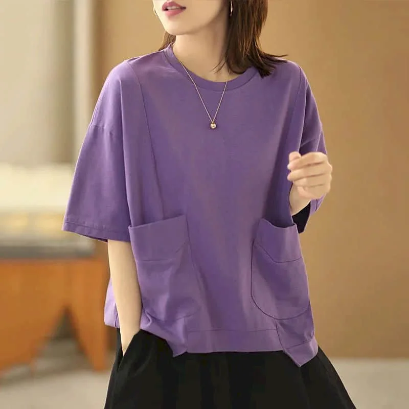 Solid T-shirts for Women Summer Sale Vintage Cotton Clothes Half Sleeve Tees Loose Pullovers Korean Style O-neck Women Clothing
Solid T-shirts for Women Summer Sale Vintage Cotton Clothes Half Sleeve Tees Loose Pullovers Korean Style O-neck Women Clothing