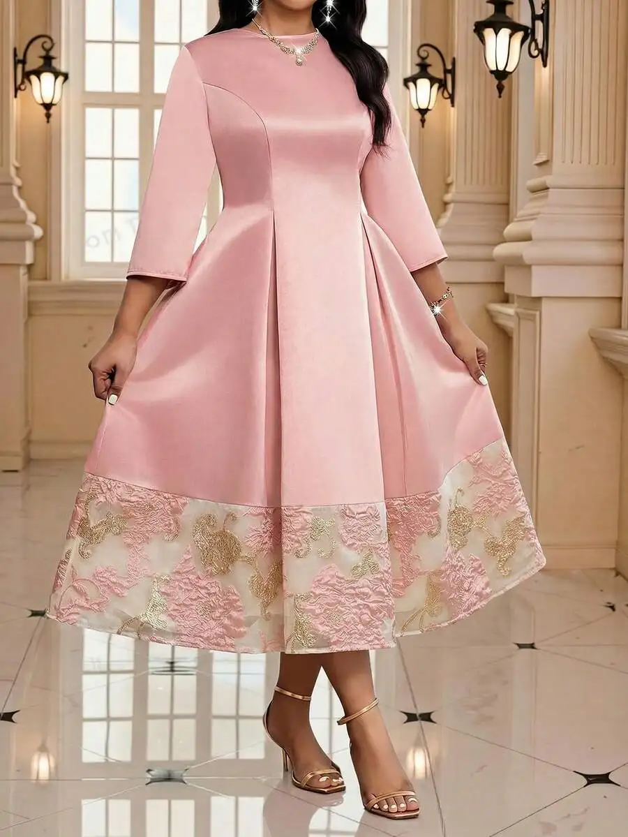 Plus Size Women Jacquard Round Neck 3/4 Sleeve Elegant Midi Dress For Party Wedding Guest
Plus Size Women Jacquard Round Neck 3/4 Sleeve Elegant Midi Dress For Party Wedding Guest
