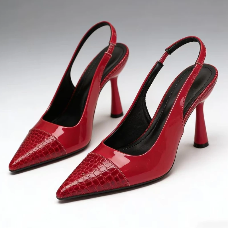 Сексуальные женские босоножки на тонком каблуке с острым носком, дизайнерская офисная обувь из лакированной кожи, элегантные женские туфли на каблуке с открытой пяткой
Сексуальные женские босоножки на тонком каблуке с острым носком, дизайнерская офисная обувь из лакированной кожи, элегантные женские туфли на каблуке с открытой пяткой