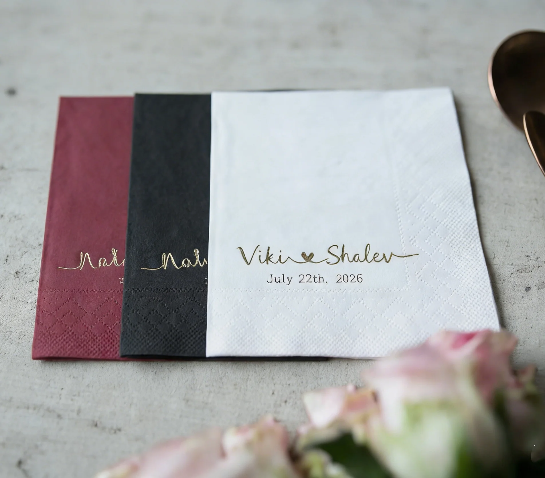 50pcs Personalized Wedding Napkins, Custom Bridal Shower Event Favors & Party Table Decor
50pcs Personalized Wedding Napkins, Custom Bridal Shower Event Favors & Party Table Decor