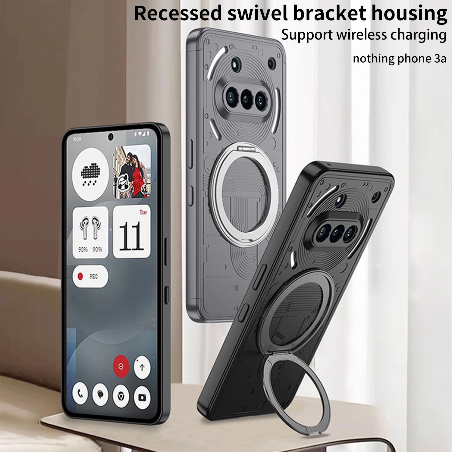 Enhanced Protection Mobile Phone Case with Magnetic Wireless Charging Support and Rotatable Stand for Nothing-Phone 3a
Enhanced Protection Mobile Phone Case with Magnetic Wireless Charging Support and Rotatable Stand for Nothing-Phone 3a