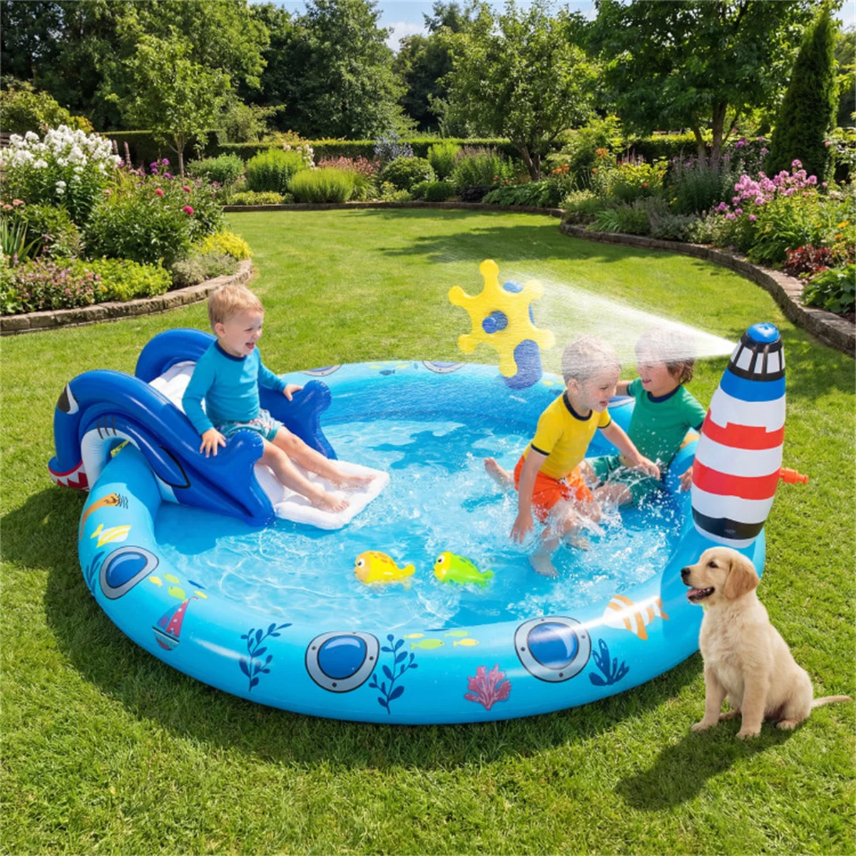 Inflatable Kiddie Pool Oval Wading Swimming Pool with Slide Sprinkle Outdoor Summer Playhouse Inflatable Shark Slide Water Park
Inflatable Kiddie Pool Oval Wading Swimming Pool with Slide Sprinkle Outdoor Summer Playhouse Inflatable Shark Slide Water Park