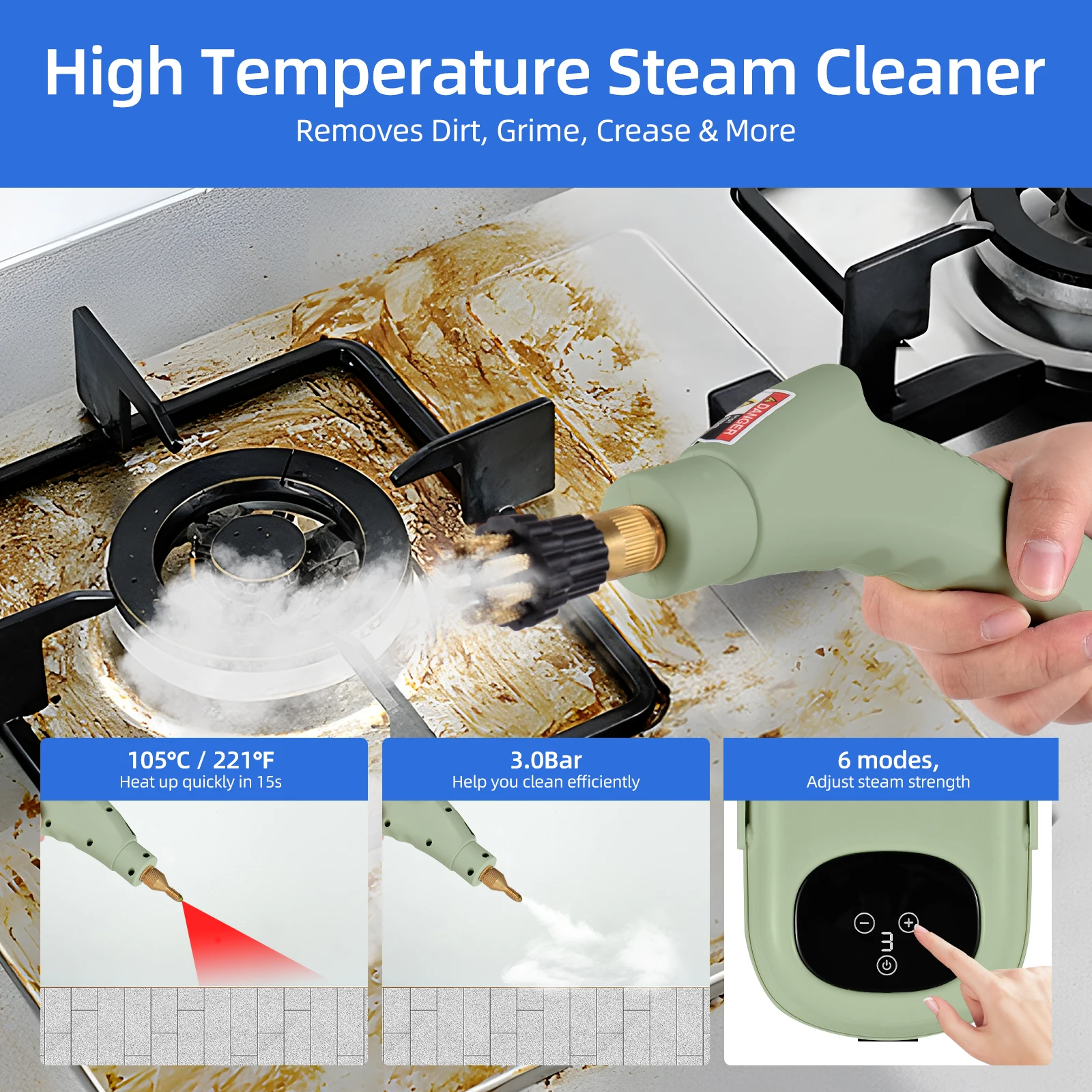 High Pressure Steam Cleaner High Temperature Pressurized Steam Cleaning Machine 1100ml 3 Bar Portable Handheld Steam Cleaners
High Pressure Steam Cleaner High Temperature Pressurized Steam Cleaning Machine 1100ml 3 Bar Portable Handheld Steam Cleaners