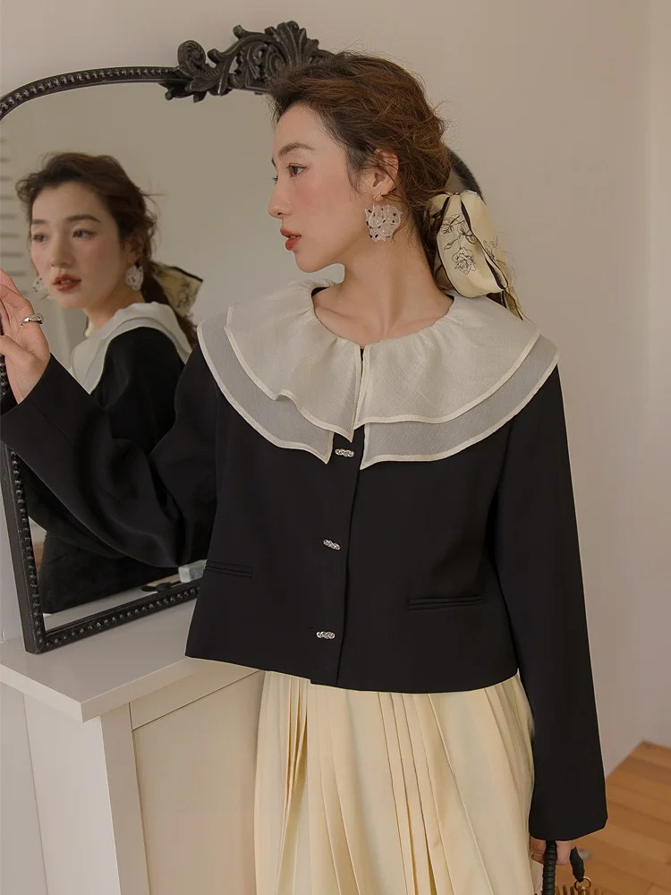 Bla Suit Jaet ort Outerwear Women's Design Doll Collar Early Spring Long Sve Blaberry Rose Women's Faion
Bla Suit Jaet ort Outerwear Women's Design Doll Collar Early Spring Long Sve Blaberry Rose Women's Faion