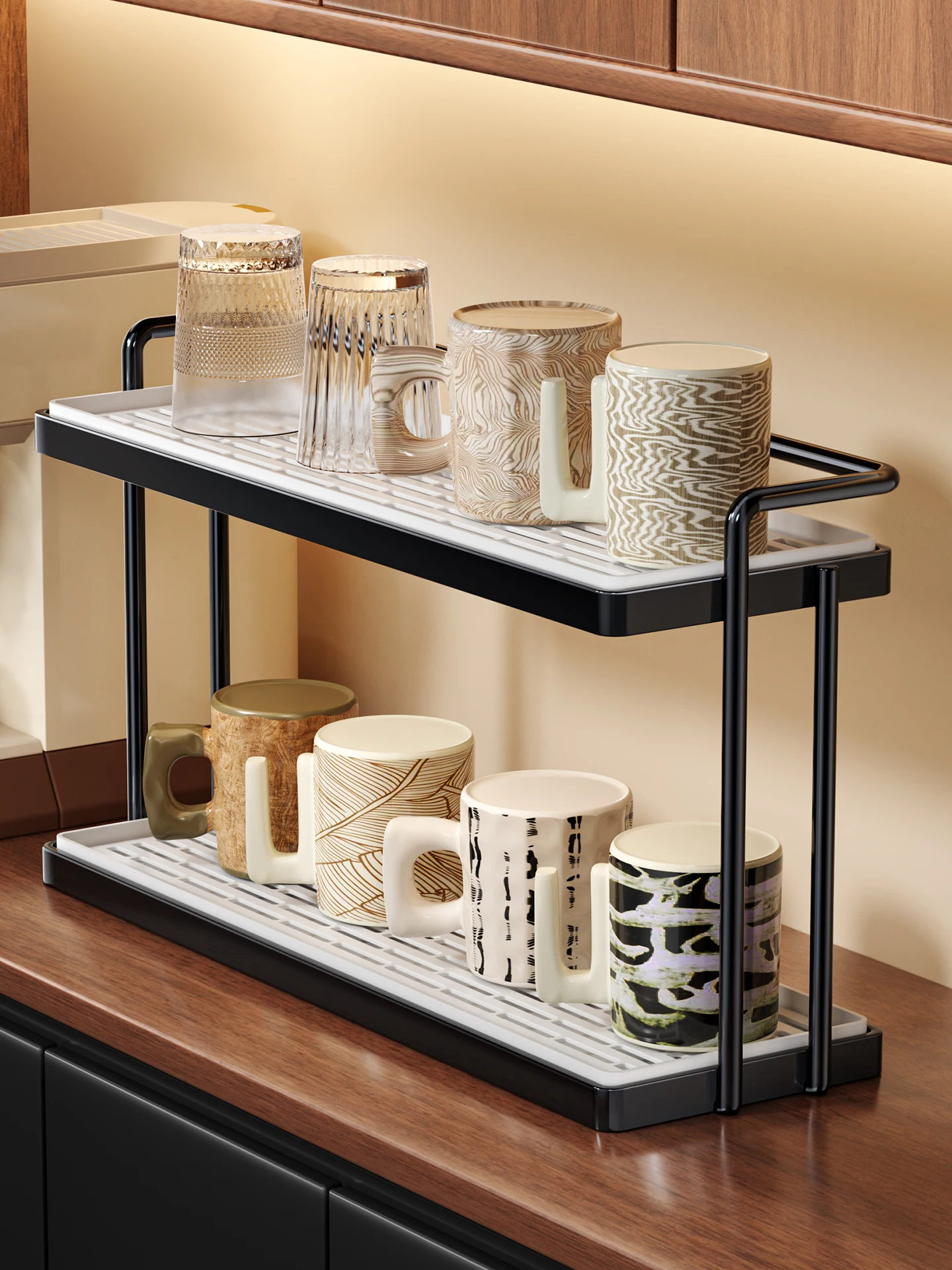 Подставка для чашек из стекла премиум-класса с интегрированным поддоном для чайного сервиза и органайзером для стаканов для воды в кухонный шкаф
Подставка для чашек из стекла премиум-класса с интегрированным поддоном для чайного сервиза и органайзером для стаканов для воды в кухонный шкаф