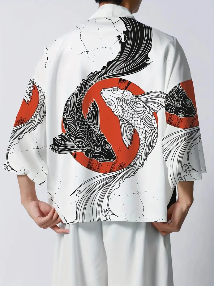 Black And White Color Matching Koi 3D Printed Men's Casual Kimono Street Trend Men's Casual Cardigan Casual Men's Kimono
Black And White Color Matching Koi 3D Printed Men's Casual Kimono Street Trend Men's Casual Cardigan Casual Men's Kimono
