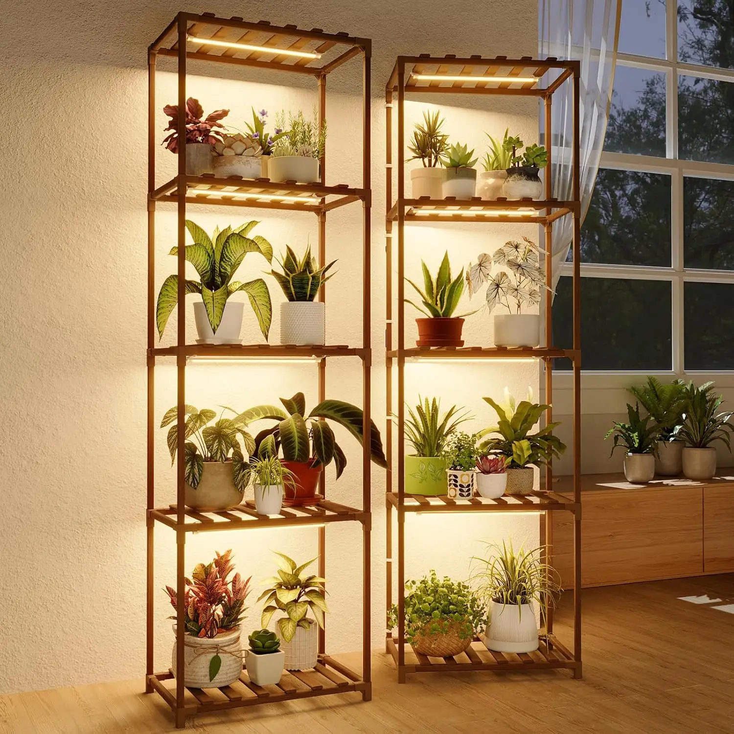 2-Tier Tall Plant Stands with Grow Lights, Set of 2, Large Plant Holder for Living Room Patio Boho Decor, Warm Light
2-Tier Tall Plant Stands with Grow Lights, Set of 2, Large Plant Holder for Living Room Patio Boho Decor, Warm Light