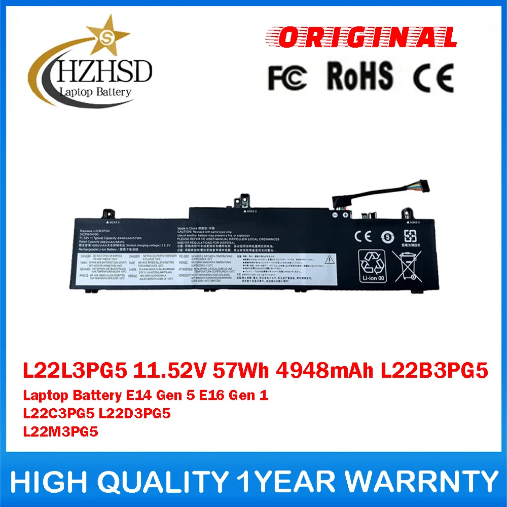 L22L3PG5 11.52V 57Wh 4948mAh L22B3PG5 Genuine Original Laptop Battery For Lenovo E14 Gen 5 E16 Gen 1 L22C3PG5 L22D3PG5 L22M3PG5
L22L3PG5 11.52V 57Wh 4948mAh L22B3PG5 Genuine Original Laptop Battery For Lenovo E14 Gen 5 E16 Gen 1 L22C3PG5 L22D3PG5 L22M3PG5
