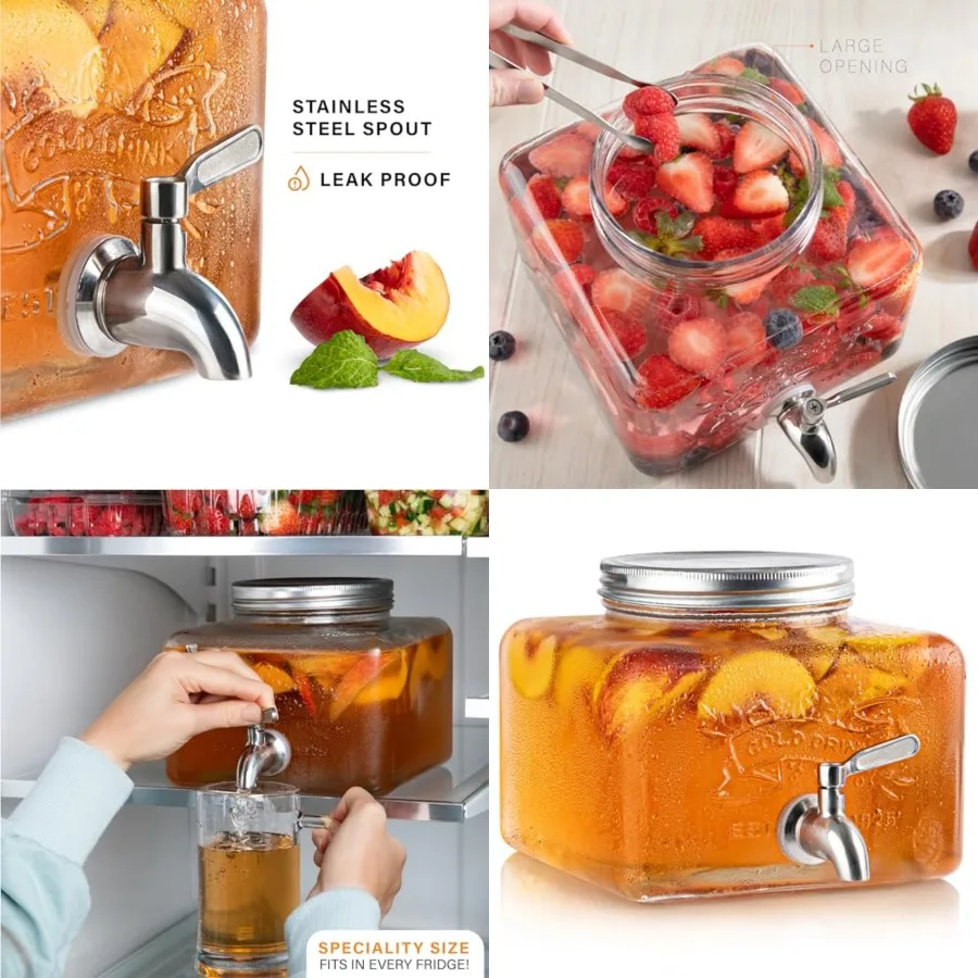 Glass Drink Dispenser for Fridge - Stainless Steel Spigot Mason Jar Dispenser with Wide Opening Easy-Fill - Beverage Storage fo
Glass Drink Dispenser for Fridge - Stainless Steel Spigot Mason Jar Dispenser with Wide Opening Easy-Fill - Beverage Storage fo