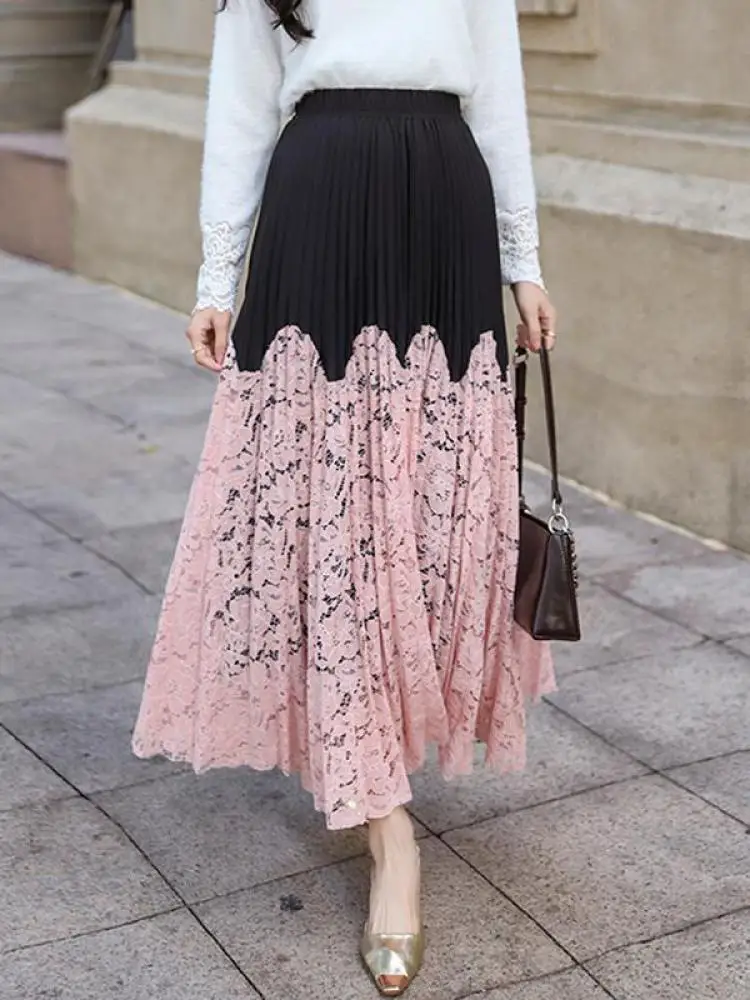 Осень-зима, французская винтажная черно-белая лоскутная кружевная длинная юбка, женская 2024, милая розовая элегантная плиссированная юбка с высокой талией, шикарная
Осень-зима, французская винтажная черно-белая лоскутная кружевная длинная юбка, женская 2024, милая розовая элегантная плиссированная юбка с высокой талией, шикарная