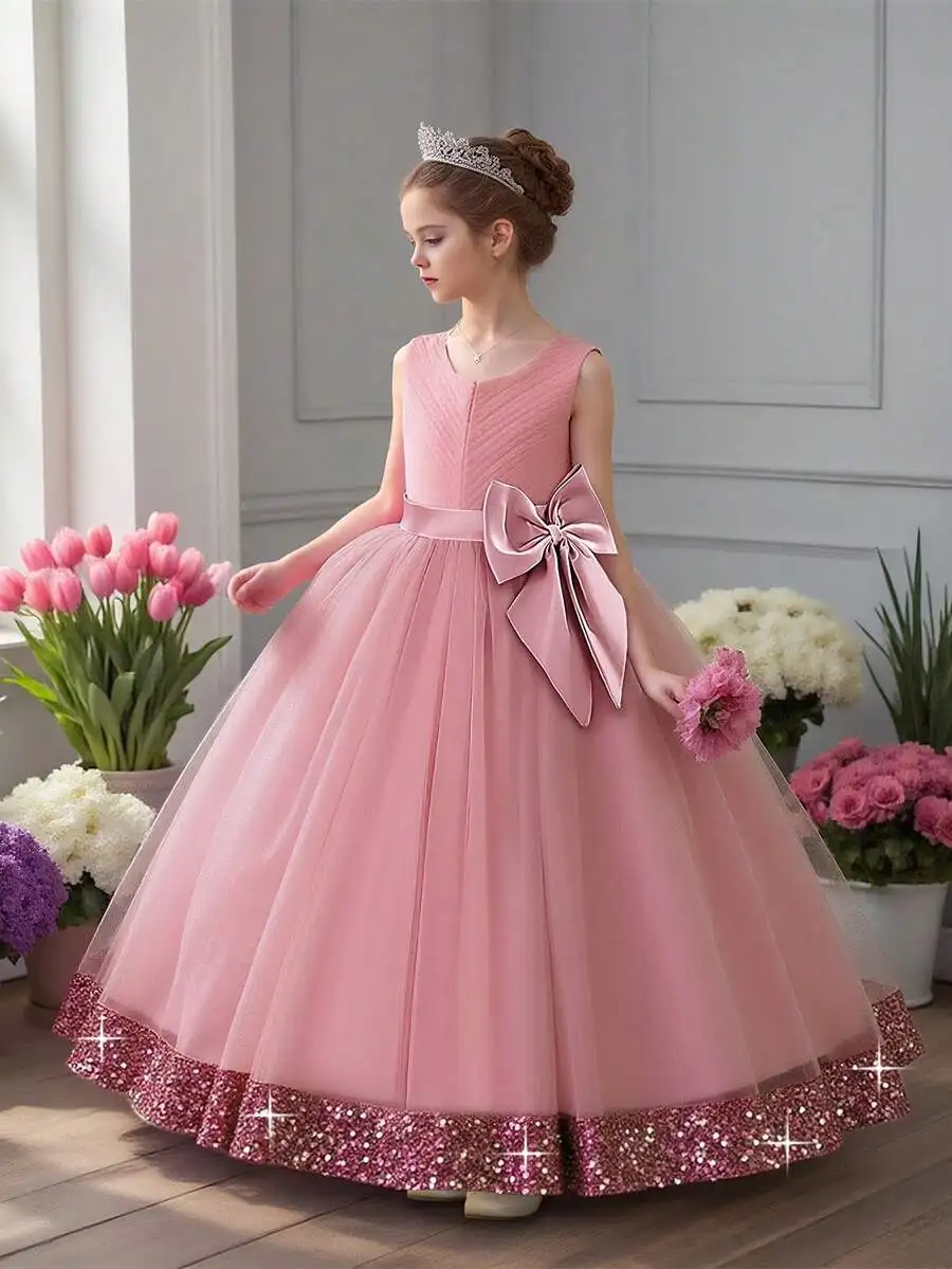 Pink Sequin Bow Mesh Formal Ball Gown Dress For Women
Pink Sequin Bow Mesh Formal Ball Gown Dress For Women