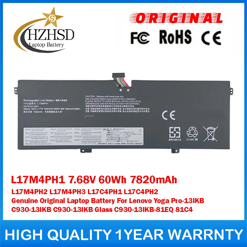 L17M4PH1/2/3 7.68V 60Wh 7820mAh L17C4PH1/2 Genuine Original Laptop Battery For Lenovo Yoga Pro-13IKB C930-13IKB C930-13IKB-81EQ
L17M4PH1/2/3 7.68V 60Wh 7820mAh L17C4PH1/2 Genuine Original Laptop Battery For Lenovo Yoga Pro-13IKB C930-13IKB C930-13IKB-81EQ