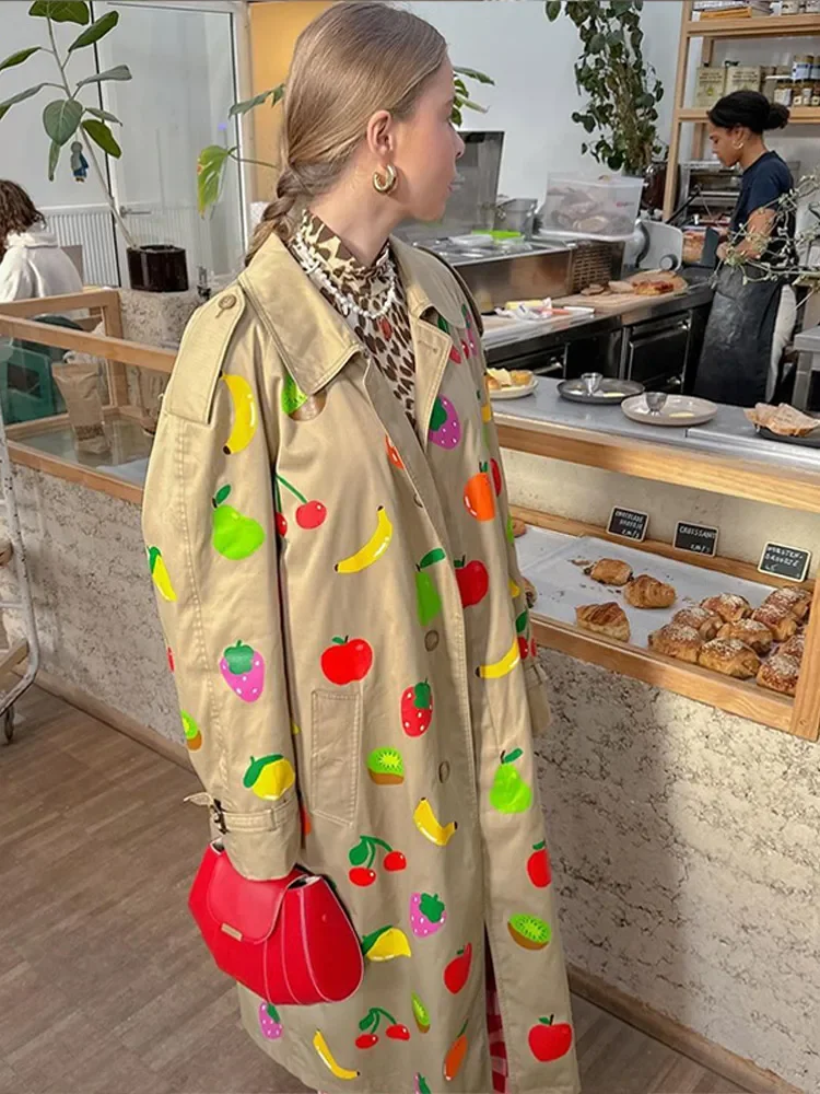 Fruit Print Lapel Trench Coat Cherry Jacket Loose Casual Long Coat Women Windbreaker Personality Colorful Silhouette Top Outwear
Fruit Print Lapel Trench Coat Cherry Jacket Loose Casual Long Coat Women Windbreaker Personality Colorful Silhouette Top Outwear
