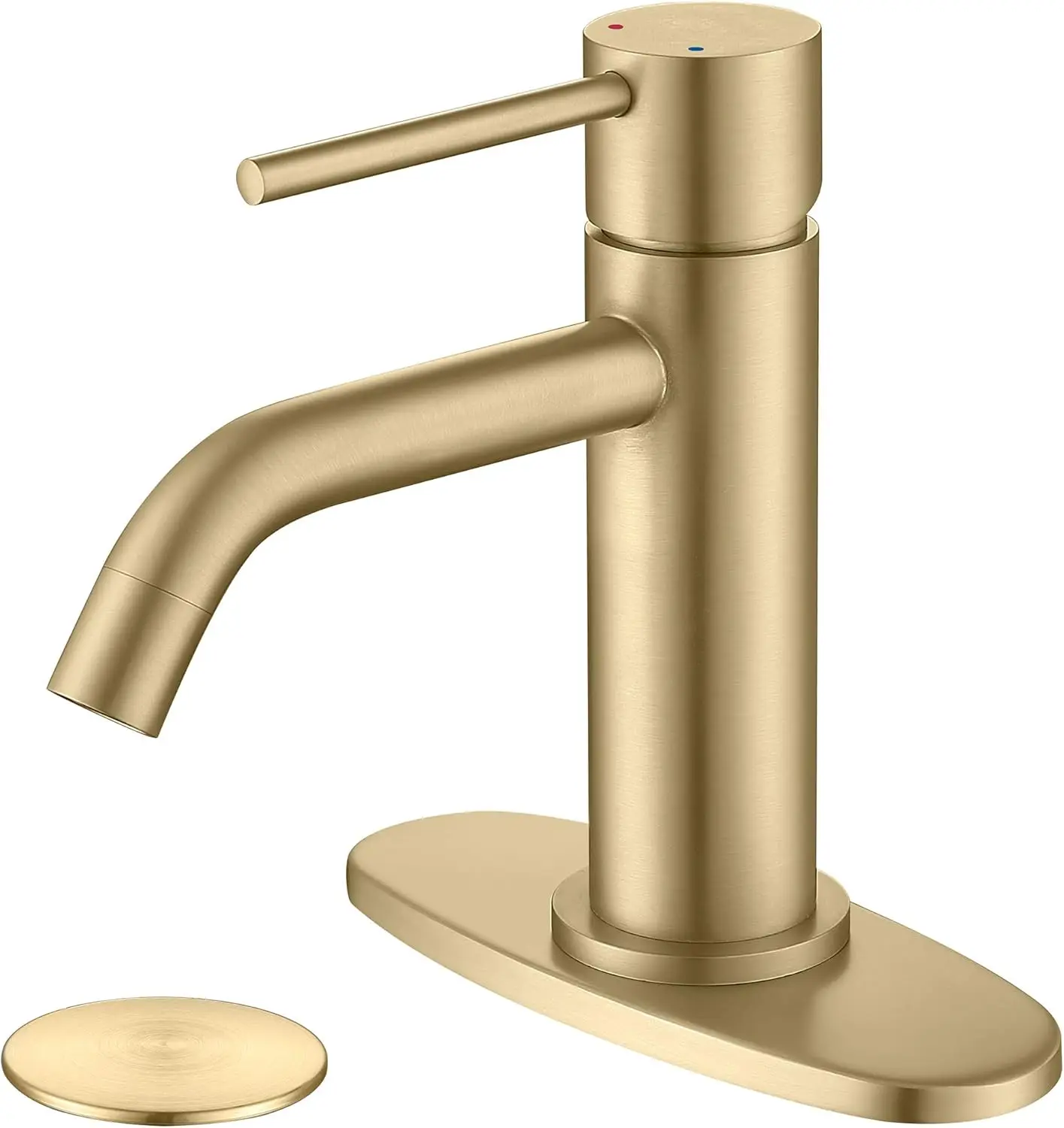 Brushed Gold Bathroom Faucet Single Hole with Pop Up Drain and Deck Plate
Brushed Gold Bathroom Faucet Single Hole with Pop Up Drain and Deck Plate