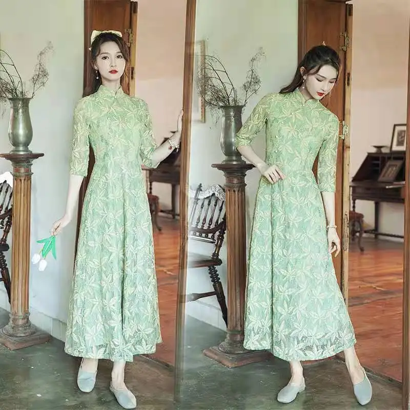Женское кружевное платье-Ципао, длинное приталенное китайское платье на пуговицах, вечернее платье-Ципао с цветочным принтом и воротником-стойкой, новинка 2022
Женское кружевное платье-Ципао, длинное приталенное китайское платье на пуговицах, вечернее платье-Ципао с цветочным принтом и воротником-стойкой, новинка 2022