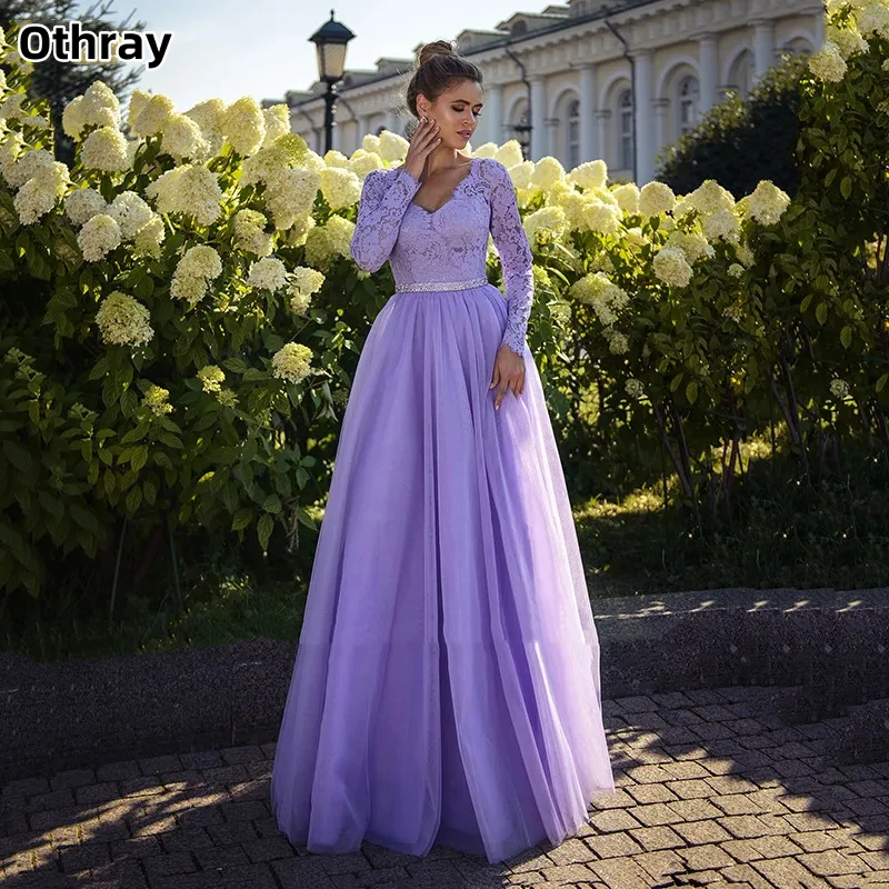 Othray Lace Long Sleeve Evening Dresses Tulle Sash V Neck Lace A Line Formal Party Gowns Corset Back Floor Length Prom Dress
Othray Lace Long Sleeve Evening Dresses Tulle Sash V Neck Lace A Line Formal Party Gowns Corset Back Floor Length Prom Dress
