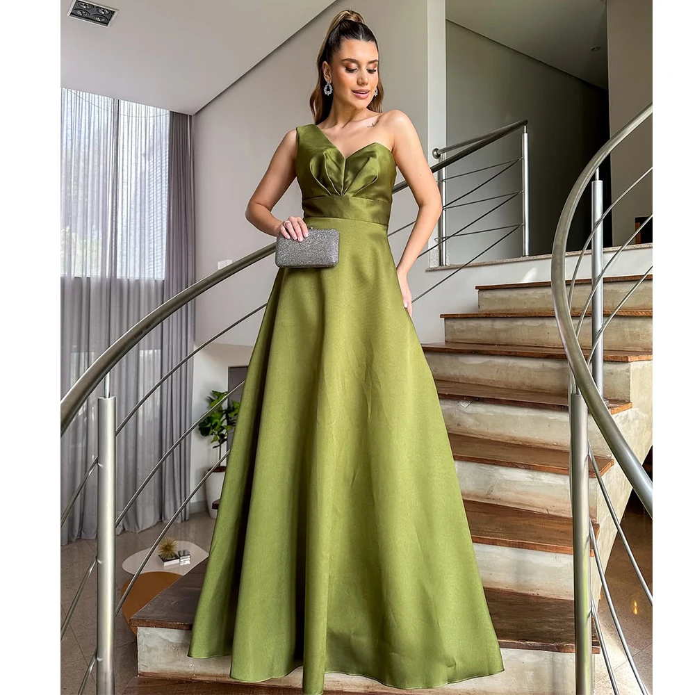 Вечерние платья Bowith на одно плечо, 2025 г., элегантные длинные платья трапециевидной формы на заказ, атласные драпированные зеленые вечерние платья 
Вечерние платья Bowith на одно плечо, 2025 г., элегантные длинные платья трапециевидной формы на заказ, атласные драпированные зеленые вечерние платья