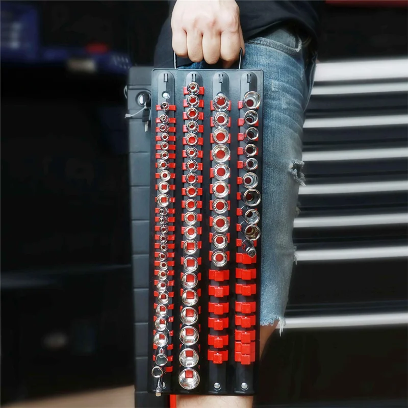 A02F-1/4-Inch 3/8-Inch 1/2-Inch Rail Rack Socket Holder 80Pcs Socket Organizer Tray With Handle Portable Socket Storage Tool
A02F-1/4-Inch 3/8-Inch 1/2-Inch Rail Rack Socket Holder 80Pcs Socket Organizer Tray With Handle Portable Socket Storage Tool
