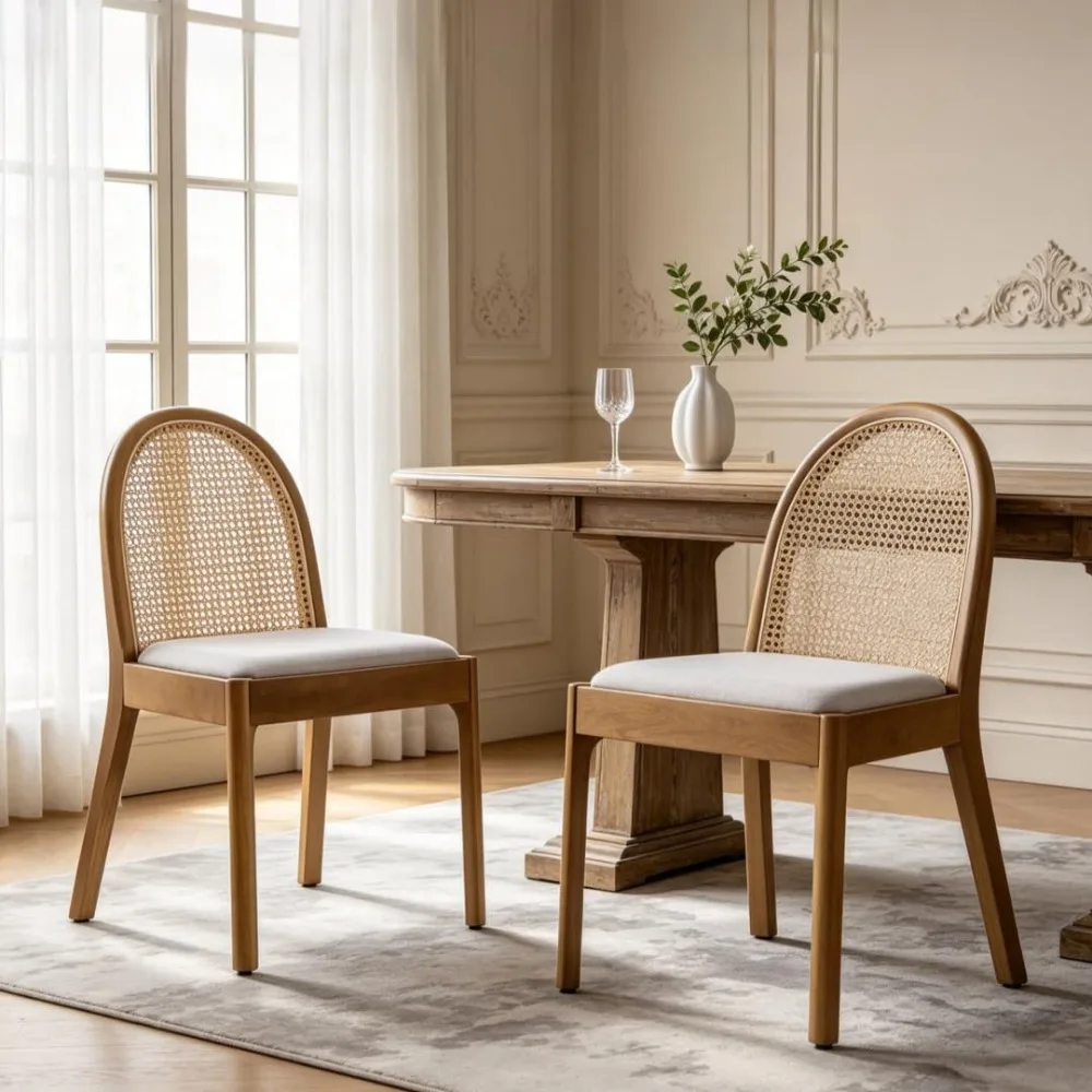 Mid Century Dining Chairs Set of 2, Accent Rattan Linen Fabric Side Chairs Kitchen Chair with Solid Wooden Legs for, Customized
Mid Century Dining Chairs Set of 2, Accent Rattan Linen Fabric Side Chairs Kitchen Chair with Solid Wooden Legs for, Customized