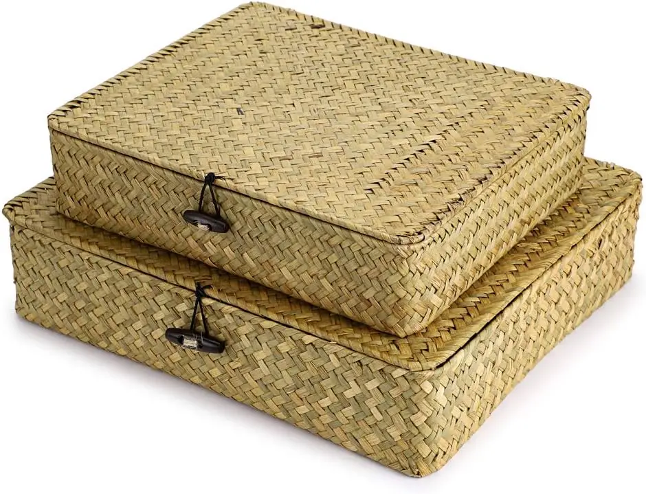Natural Seagrass Storage Bins With Lid, Woven Wicker Basket Boxes Home Organizer Bins Shelf Organizer Box,Set Of 2
Natural Seagrass Storage Bins With Lid, Woven Wicker Basket Boxes Home Organizer Bins Shelf Organizer Box,Set Of 2