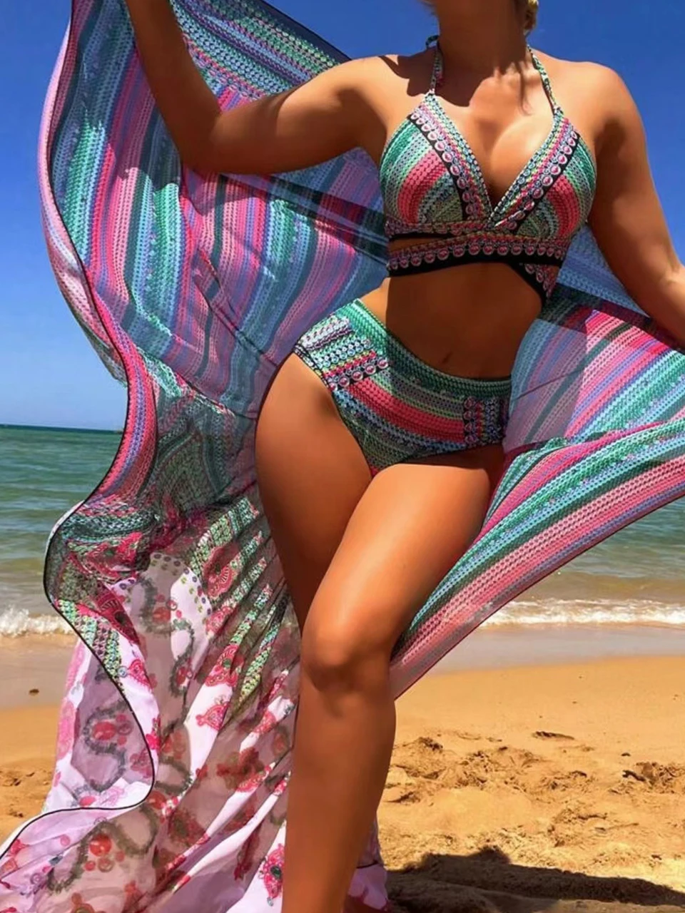 2025 Summer Swimsuit Three Pieces Print Bikini With Beach Shawl Women Lace Up Swimwear Female Bathers Bathing Swimming Suit
2025 Summer Swimsuit Three Pieces Print Bikini With Beach Shawl Women Lace Up Swimwear Female Bathers Bathing Swimming Suit
