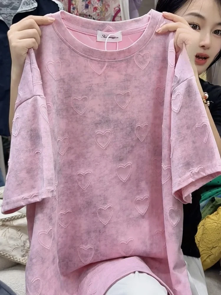 Summer 2025 plus Size Loose Pink Heart Gradient Slimming Short Sleeve T-Shirt Women's Top Fashionable Korean Style Commute Wind
Summer 2025 plus Size Loose Pink Heart Gradient Slimming Short Sleeve T-Shirt Women's Top Fashionable Korean Style Commute Wind