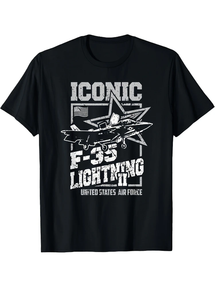 USAF F-35 Lightning II Stealth Fighter Jet - with Star & Flag Design-100% cotton short sleeve O-neck printed men's T-shirt.
USAF F-35 Lightning II Stealth Fighter Jet - with Star & Flag Design-100% cotton short sleeve O-neck printed men's T-shirt.