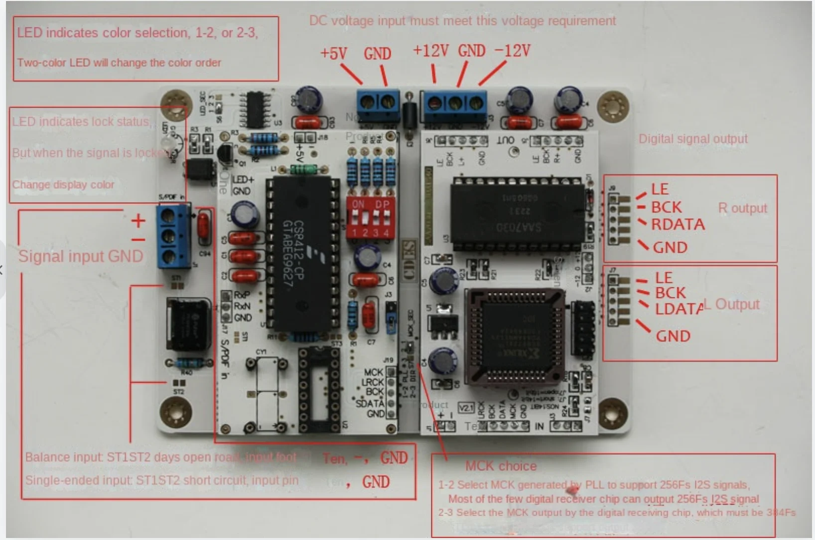 The TDA1540 driver board supports 256FS 384Fs I2S input
The TDA1540 driver board supports 256FS 384Fs I2S input