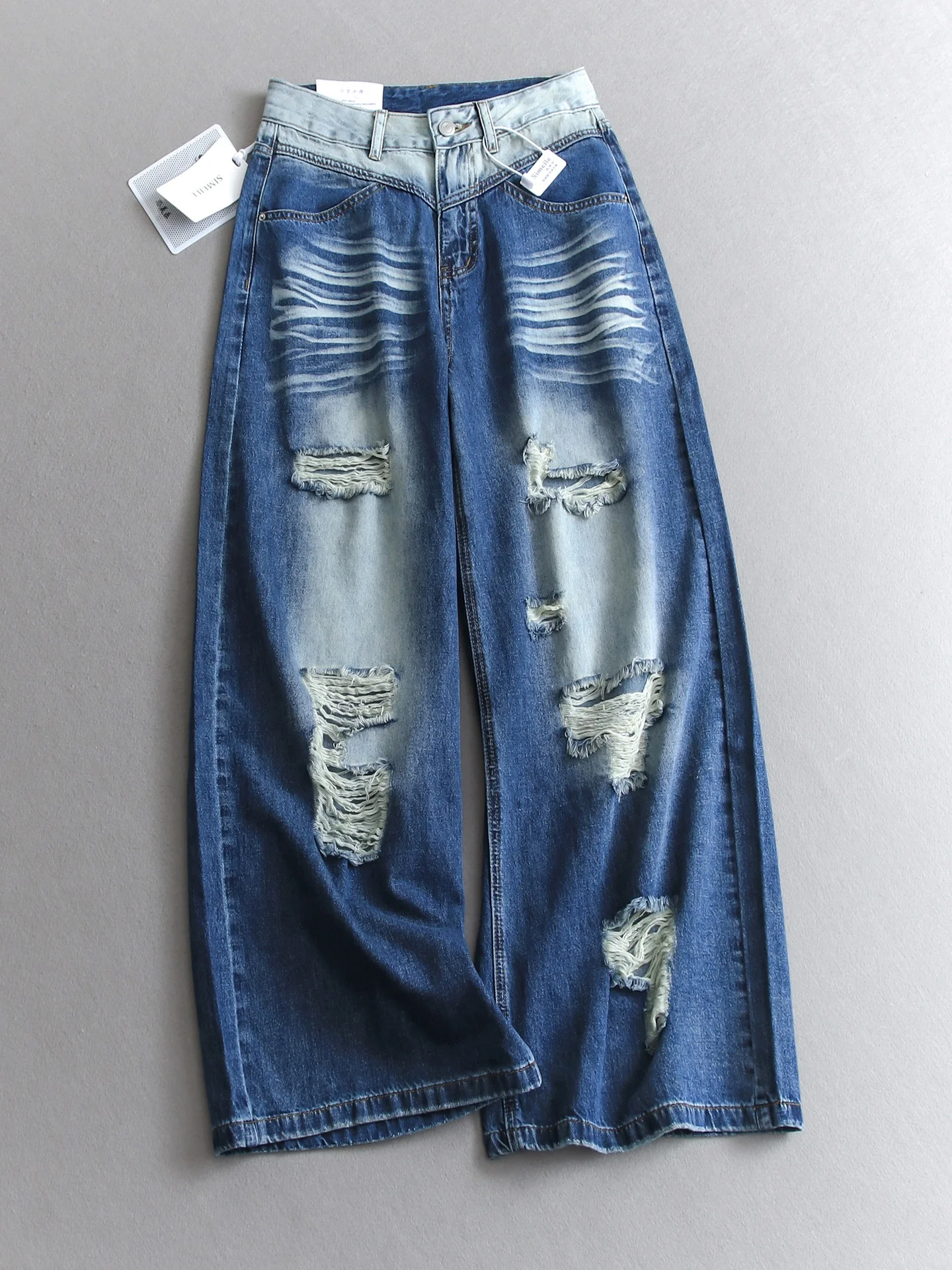 High Waist Wide Leg Jeans Gradient Blue Washed Loose Straight Cut Torn Denim Pants Women's Casual Summer Cotton Blend
High Waist Wide Leg Jeans Gradient Blue Washed Loose Straight Cut Torn Denim Pants Women's Casual Summer Cotton Blend
