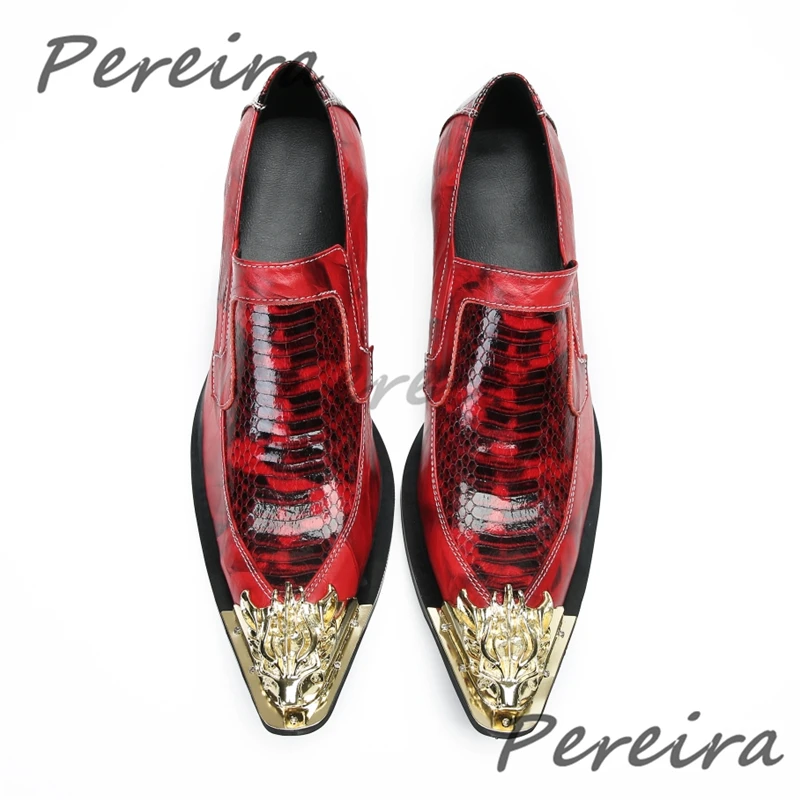Metal Dragon Head Men's Shoes Trendy Patchwork Genuine Leather High Heel Loafers Gold Red Black Pointed Toe Business Dress Shoes
Metal Dragon Head Men's Shoes Trendy Patchwork Genuine Leather High Heel Loafers Gold Red Black Pointed Toe Business Dress Shoes