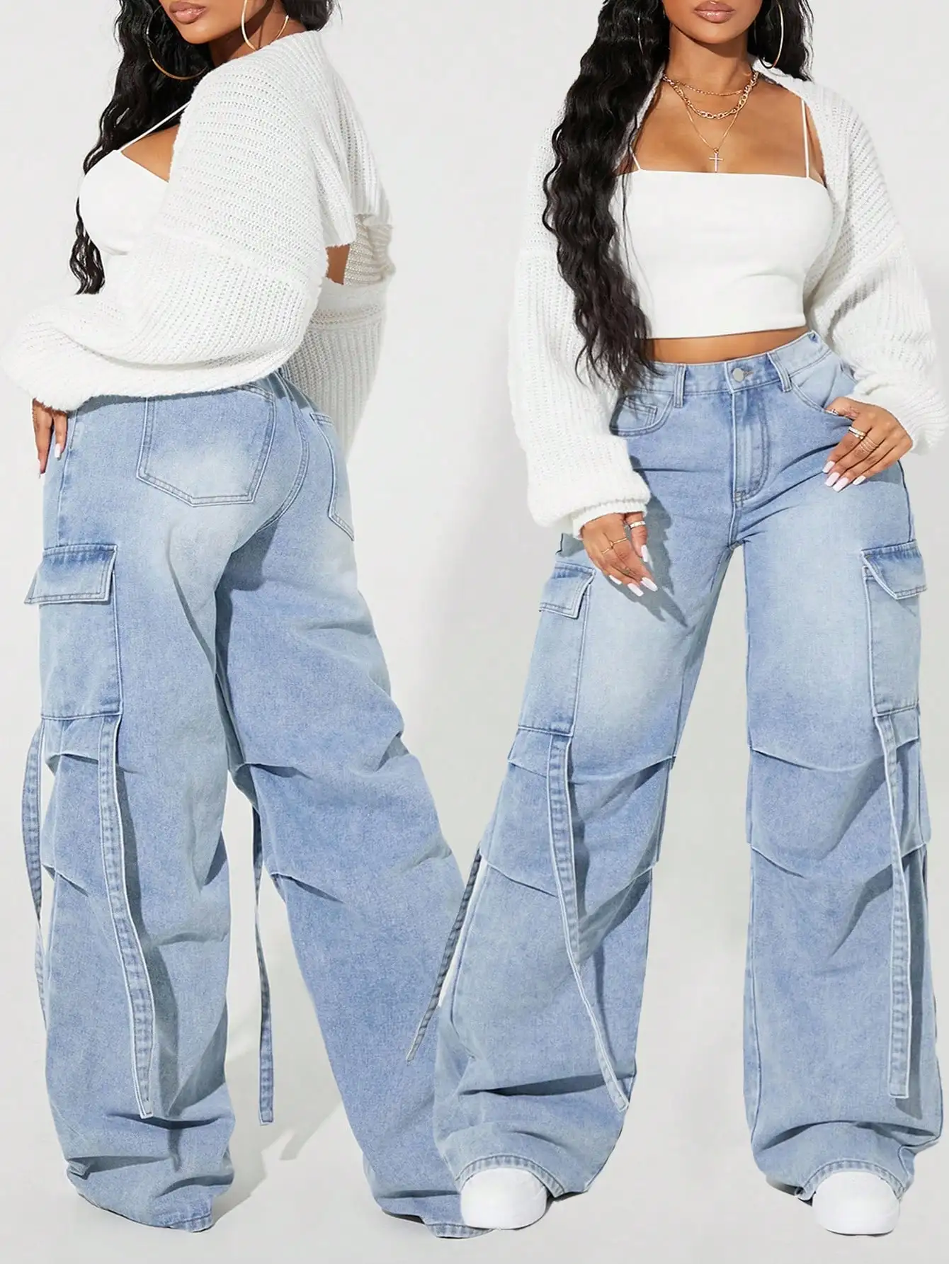 Женские джинсы-карго с широкими штанинами и эффектом выцветания, больших размеров, для повседневной носки
Женские джинсы-карго с широкими штанинами и эффектом выцветания, больших размеров, для повседневной носки