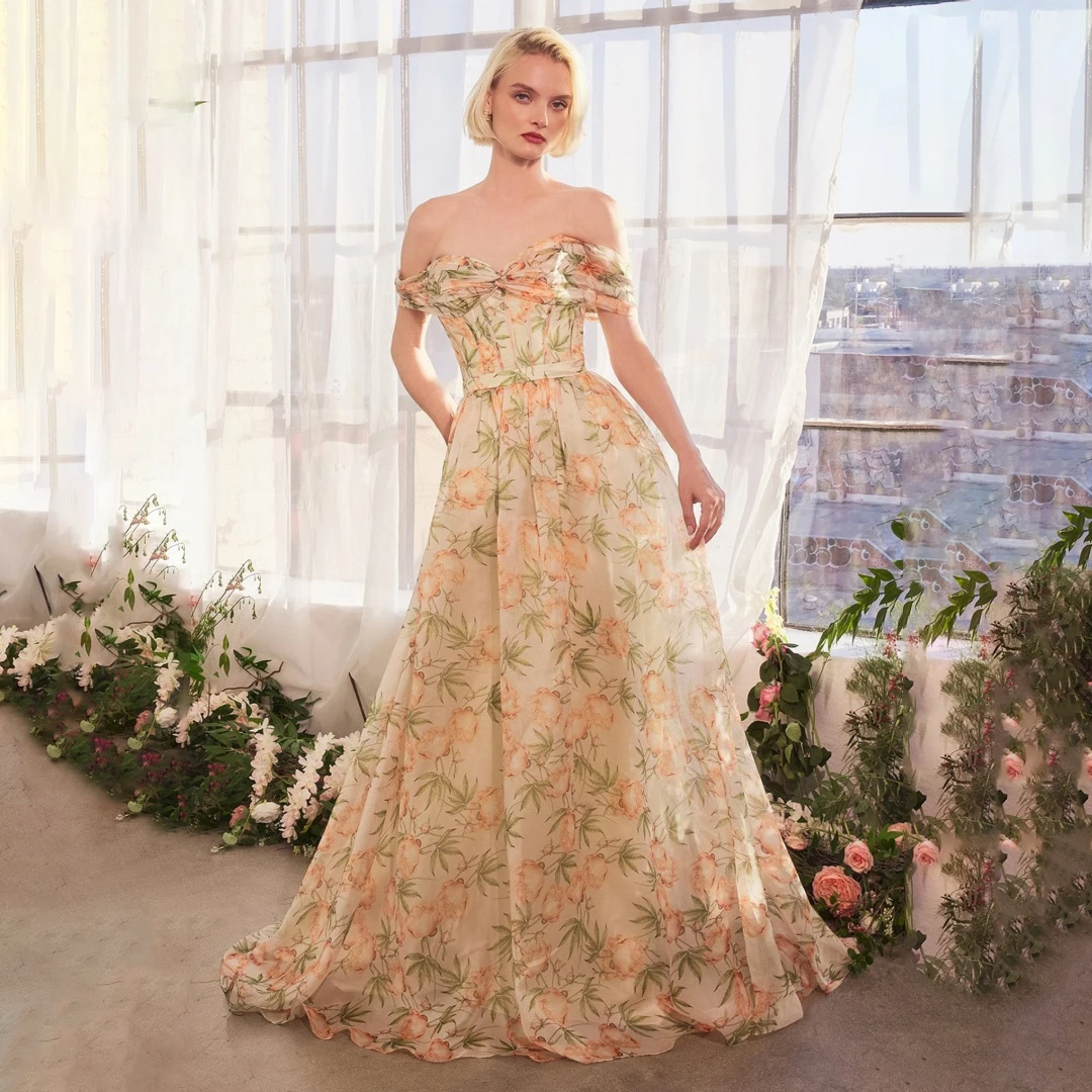 Beautiful Floral Chiffon Off the Shoulder Prom Dresses With Pockets Sweetheart Pleated Backless A-line Formal Evening Gowns
Beautiful Floral Chiffon Off the Shoulder Prom Dresses With Pockets Sweetheart Pleated Backless A-line Formal Evening Gowns