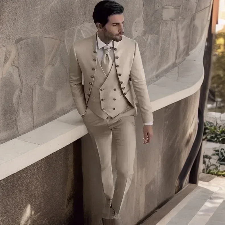 Men's Formal Suits With Mandarin Stand Collar Wedding Groom Tuxedo 3 Pcs Male Slim Fit Jacket Pants (Blazer + Pants + Vest)
Men's Formal Suits With Mandarin Stand Collar Wedding Groom Tuxedo 3 Pcs Male Slim Fit Jacket Pants (Blazer + Pants + Vest)