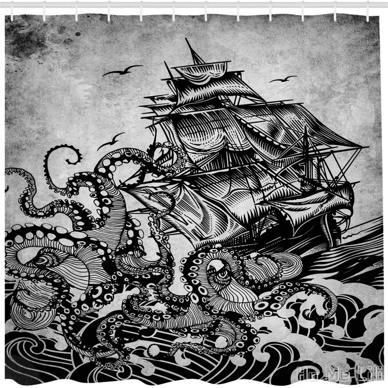 Monochromatic Marine Design Of Kraken Octopus Tentacles Around Ship Cloth Fabric Bathroom Decor Sets With Hooks Charcoal Grey
Monochromatic Marine Design Of Kraken Octopus Tentacles Around Ship Cloth Fabric Bathroom Decor Sets With Hooks Charcoal Grey