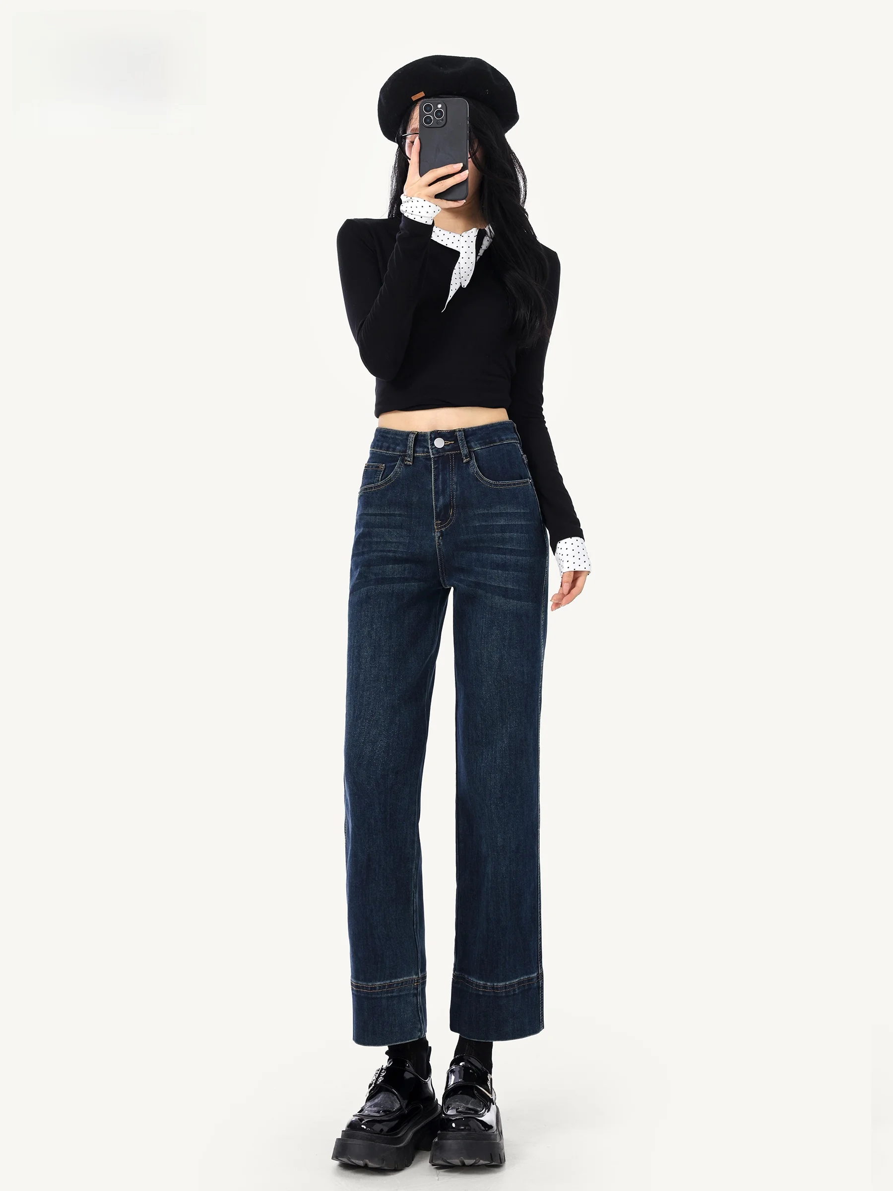 High Waist Straight Leg Jeans Women's Slimming Narrow Version Nine Tube Pants Autumn New Style Casual Cotton Polyester Blend
High Waist Straight Leg Jeans Women's Slimming Narrow Version Nine Tube Pants Autumn New Style Casual Cotton Polyester Blend