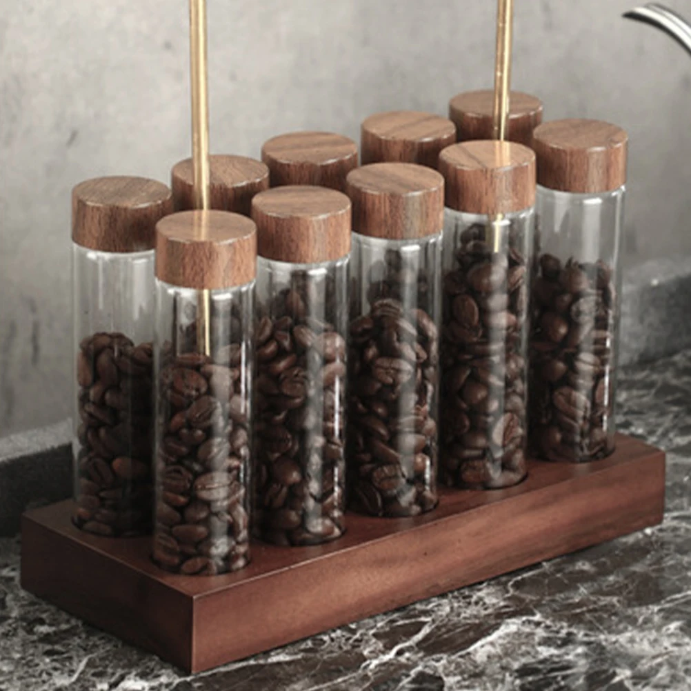 1 set Coffee Bean Storage Tubes Glass Display Rack Sealed Jars 10 Holes Walnut Wood Base Airtight Preservation Easy Assembly
1 set Coffee Bean Storage Tubes Glass Display Rack Sealed Jars 10 Holes Walnut Wood Base Airtight Preservation Easy Assembly
