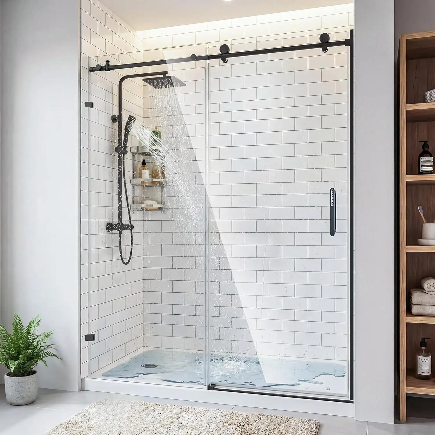 56-60" W x 75" H Frameless Shower Door, Magnetic Sliding Glass Shower Door, 5/16"(8mm) Thick Tempered Glass, Matte Black
56-60" W x 75" H Frameless Shower Door, Magnetic Sliding Glass Shower Door, 5/16"(8mm) Thick Tempered Glass, Matte Black