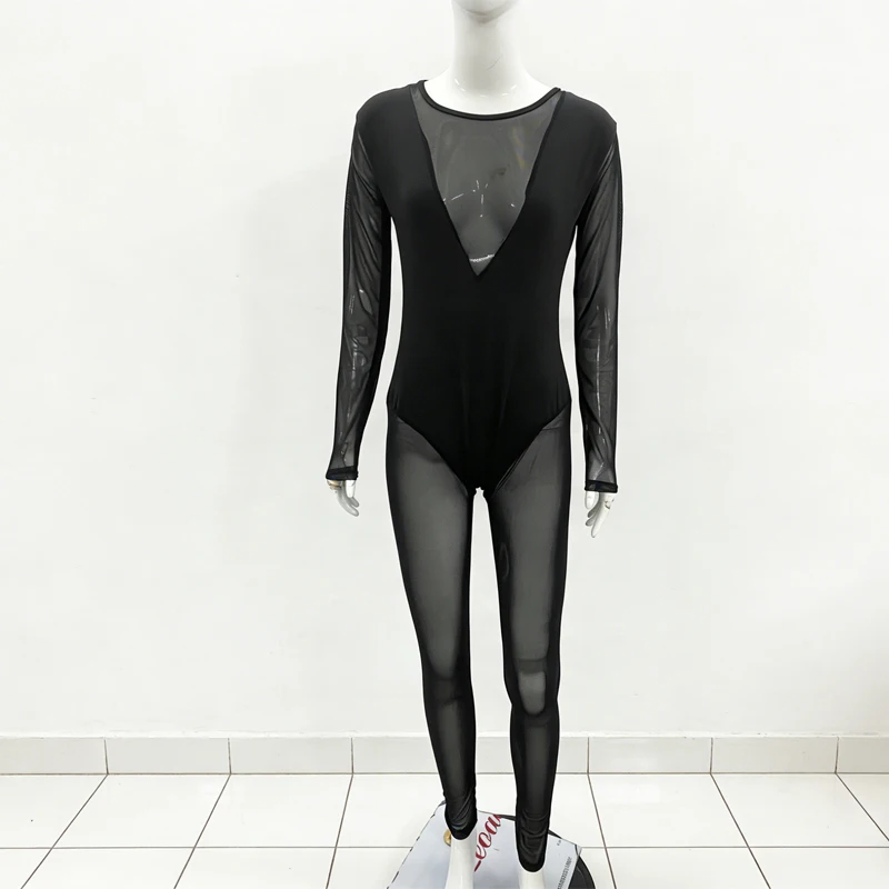 European Summer New Deep V Mesh Stitching Sexy Hot Girl Long Sleeve Slim-Fit See-through Long Sleeve Tight Jumpsuit Women
European Summer New Deep V Mesh Stitching Sexy Hot Girl Long Sleeve Slim-Fit See-through Long Sleeve Tight Jumpsuit Women