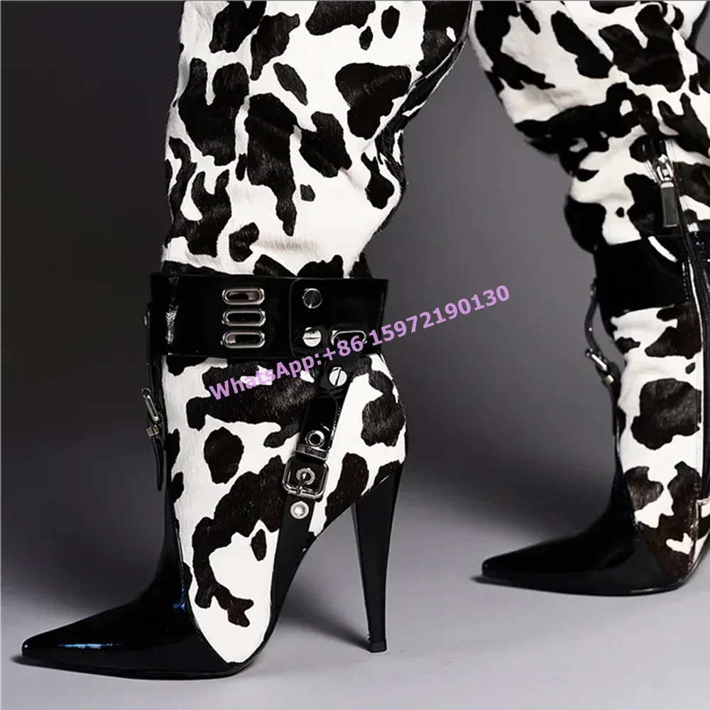 Женские зимние сапоги до колена с коровьим принтом, черно-белые, с острым носком, на тонком каблуке, с пряжкой и боковой молнией, люксовые, в стиле подиумной моды
Женские зимние сапоги до колена с коровьим принтом, черно-белые, с острым носком, на тонком каблуке, с пряжкой и боковой молнией, люксовые, в стиле подиумной моды