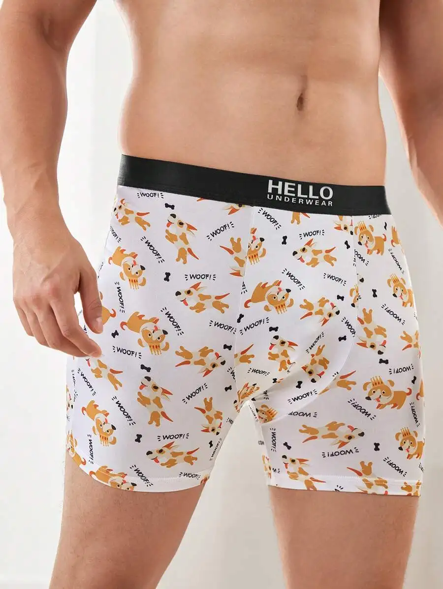Mens Cartoon Dog Print Boxer Shorts With Letter Design
Mens Cartoon Dog Print Boxer Shorts With Letter Design