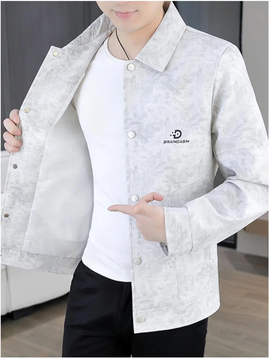 Faionable Striped Men's Jaet Casual Spring Autumn Flip Collar Youth Top Stand Fit Long Sve Artistic Sle Outerwear
Faionable Striped Men's Jaet Casual Spring Autumn Flip Collar Youth Top Stand Fit Long Sve Artistic Sle Outerwear