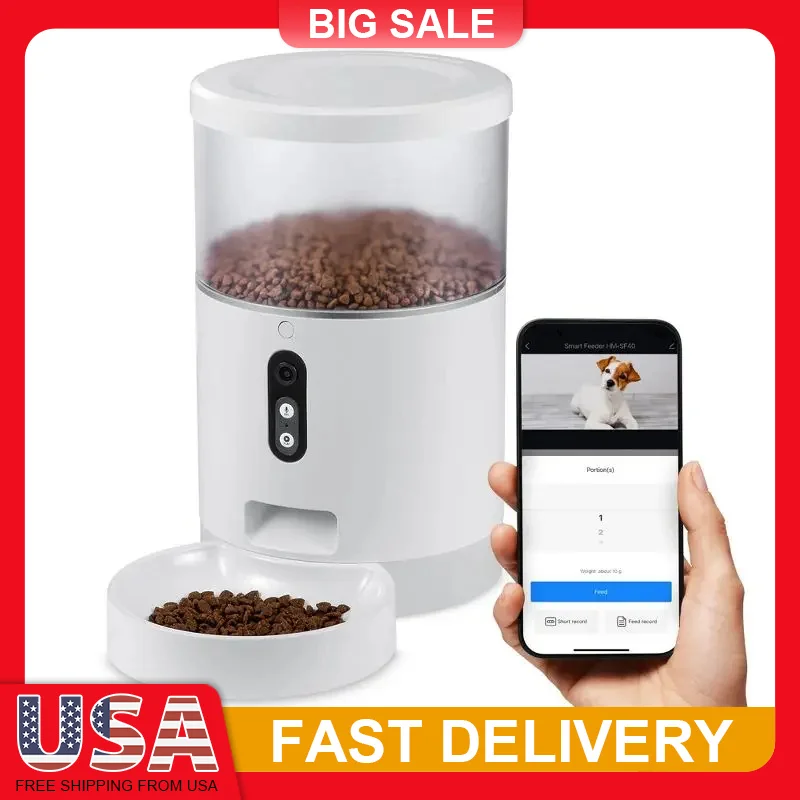 Smart Automatic Pet Feeder for Dogs and Cats 4L Capacity Programmable Timer App Control HD Camera Two Way Audio Voice Recorder 
Smart Automatic Pet Feeder for Dogs and Cats 4L Capacity Programmable Timer App Control HD Camera Two Way Audio Voice Recorder