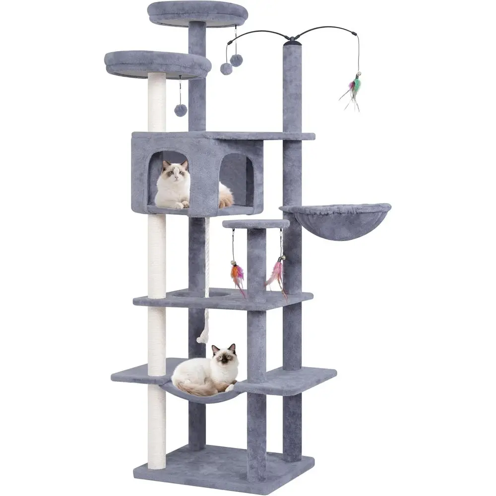 Large Cat Tree with Multi-Level Condo, Hammocks, and Rotating Toy (Grey, 63.4'')
Large Cat Tree with Multi-Level Condo, Hammocks, and Rotating Toy (Grey, 63.4'')